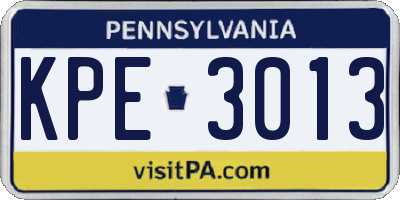 PA license plate KPE3013