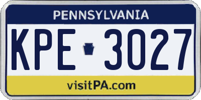 PA license plate KPE3027