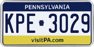 PA license plate KPE3029