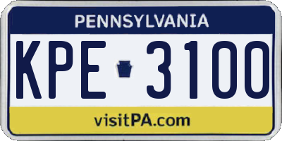 PA license plate KPE3100