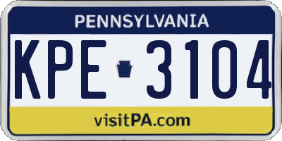 PA license plate KPE3104