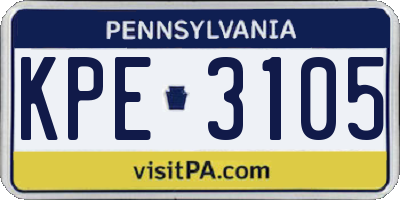 PA license plate KPE3105