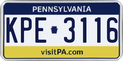 PA license plate KPE3116