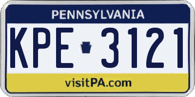 PA license plate KPE3121
