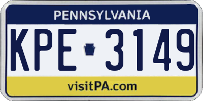 PA license plate KPE3149