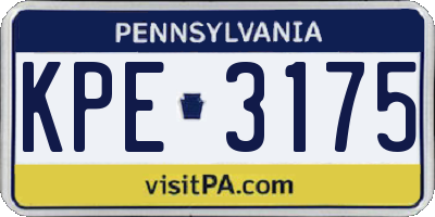PA license plate KPE3175