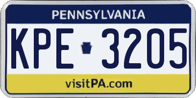 PA license plate KPE3205