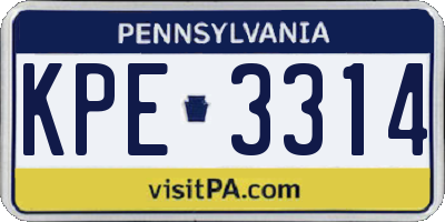 PA license plate KPE3314