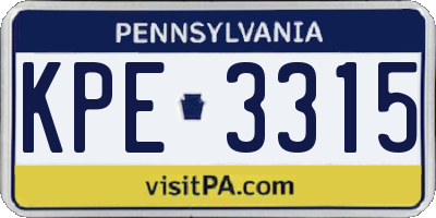 PA license plate KPE3315