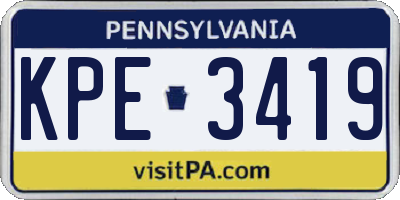 PA license plate KPE3419
