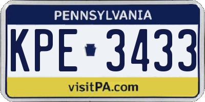 PA license plate KPE3433