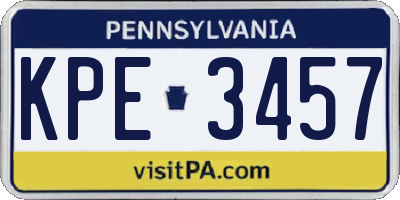 PA license plate KPE3457
