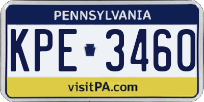 PA license plate KPE3460