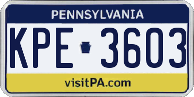 PA license plate KPE3603