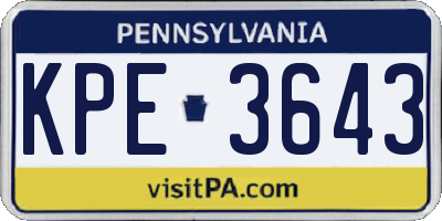 PA license plate KPE3643