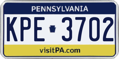 PA license plate KPE3702
