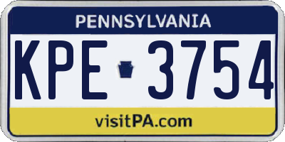 PA license plate KPE3754