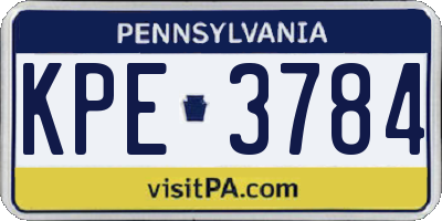 PA license plate KPE3784