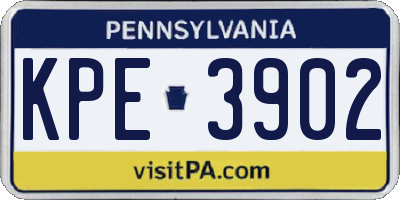 PA license plate KPE3902