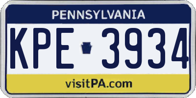 PA license plate KPE3934