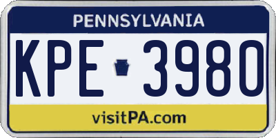 PA license plate KPE3980
