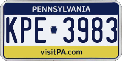 PA license plate KPE3983