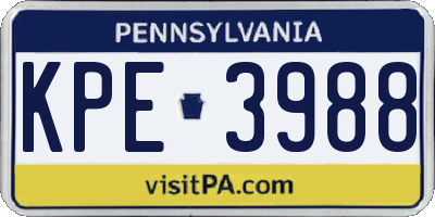 PA license plate KPE3988