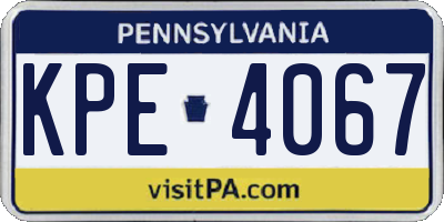 PA license plate KPE4067