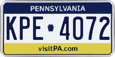 PA license plate KPE4072