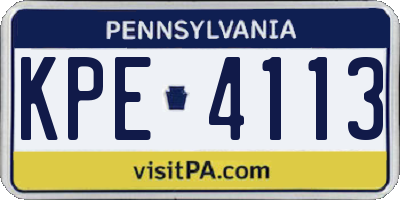 PA license plate KPE4113