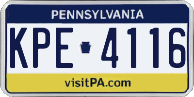 PA license plate KPE4116