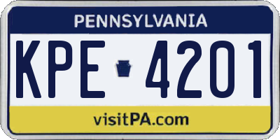 PA license plate KPE4201
