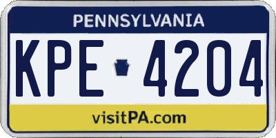 PA license plate KPE4204