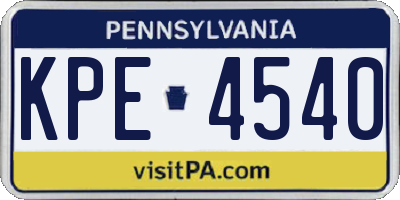 PA license plate KPE4540