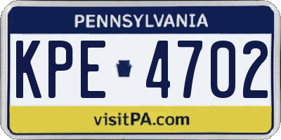 PA license plate KPE4702