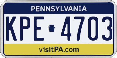 PA license plate KPE4703