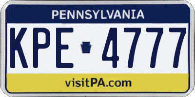 PA license plate KPE4777