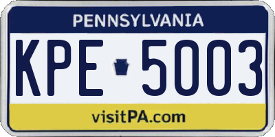 PA license plate KPE5003