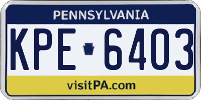 PA license plate KPE6403