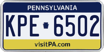 PA license plate KPE6502