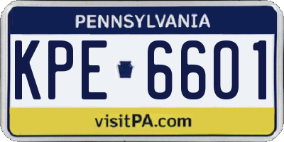 PA license plate KPE6601