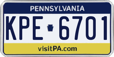 PA license plate KPE6701