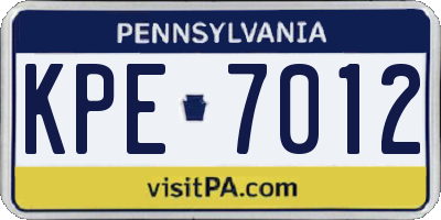 PA license plate KPE7012