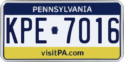 PA license plate KPE7016