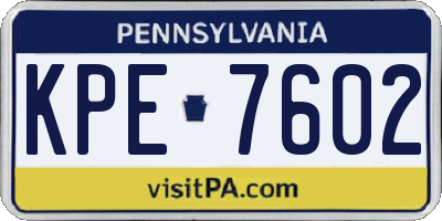 PA license plate KPE7602