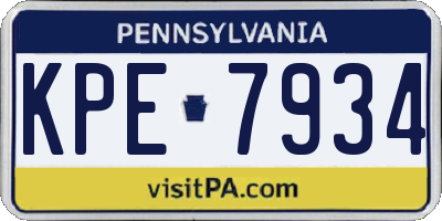 PA license plate KPE7934