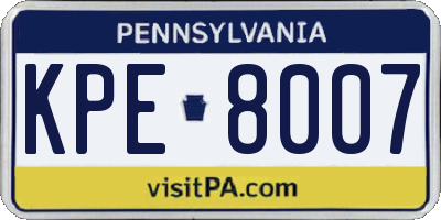 PA license plate KPE8007