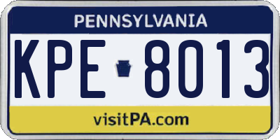 PA license plate KPE8013