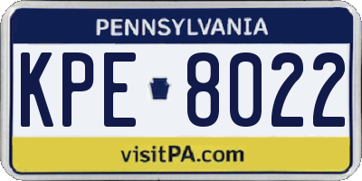 PA license plate KPE8022