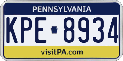 PA license plate KPE8934